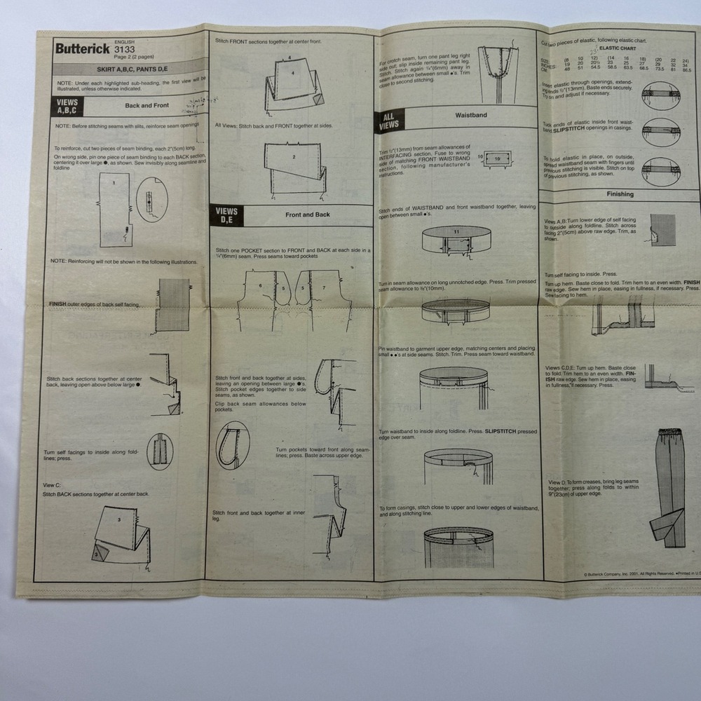 Butterick 3133 Sewing Pattern Women Size 8-12 Skirts‎ and Pants Fast & Easy 2001 - Picture 7 of 7